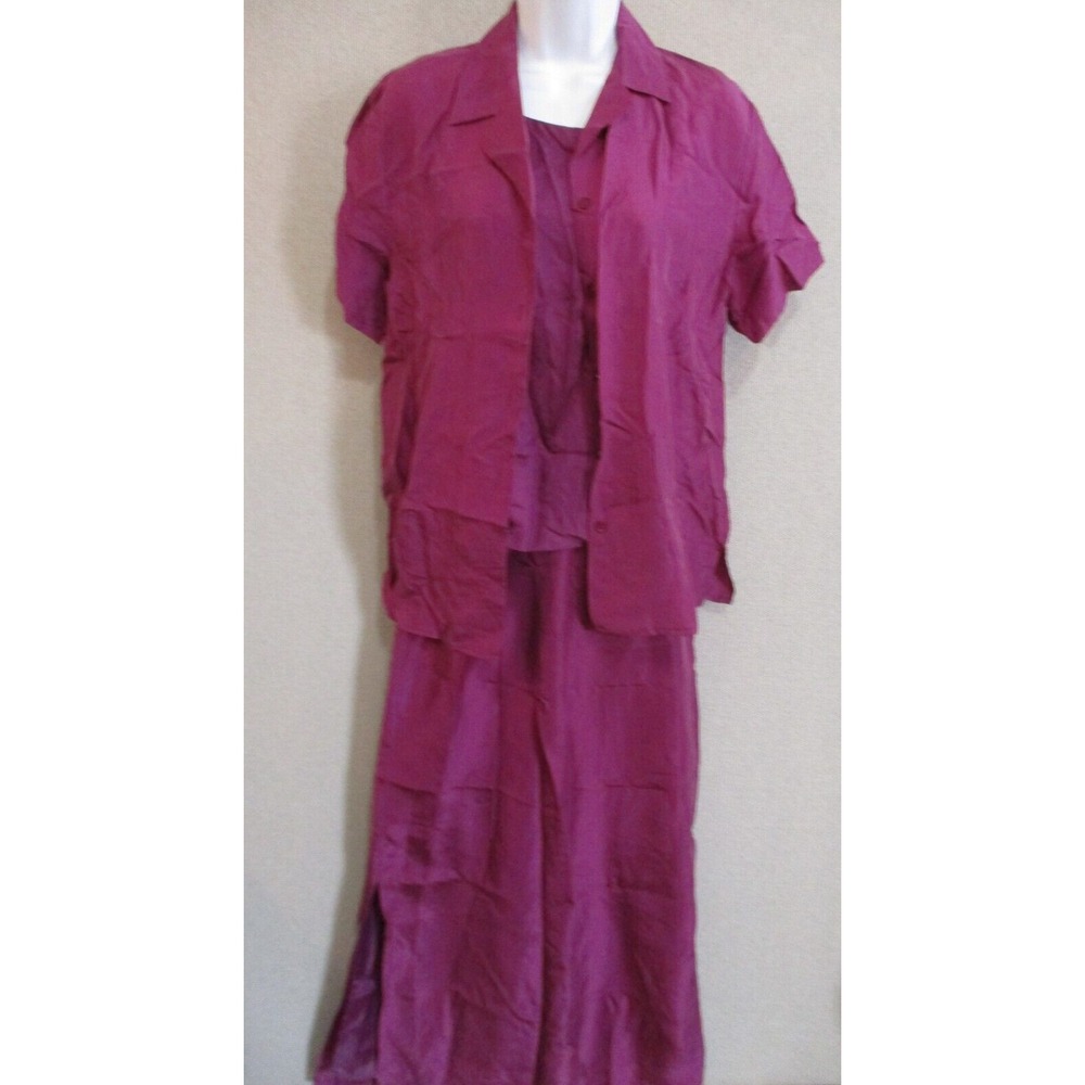 Kathie Lee 3-Piece Set: Skirt, Blouse, Tank Size Small NWT 100% Silk Plum